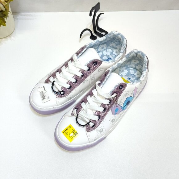 Disney Stitch Low Top Sneakers Womens 10 Lace-Up Glitter Accents Charm Keychain - Picture 4 of 10